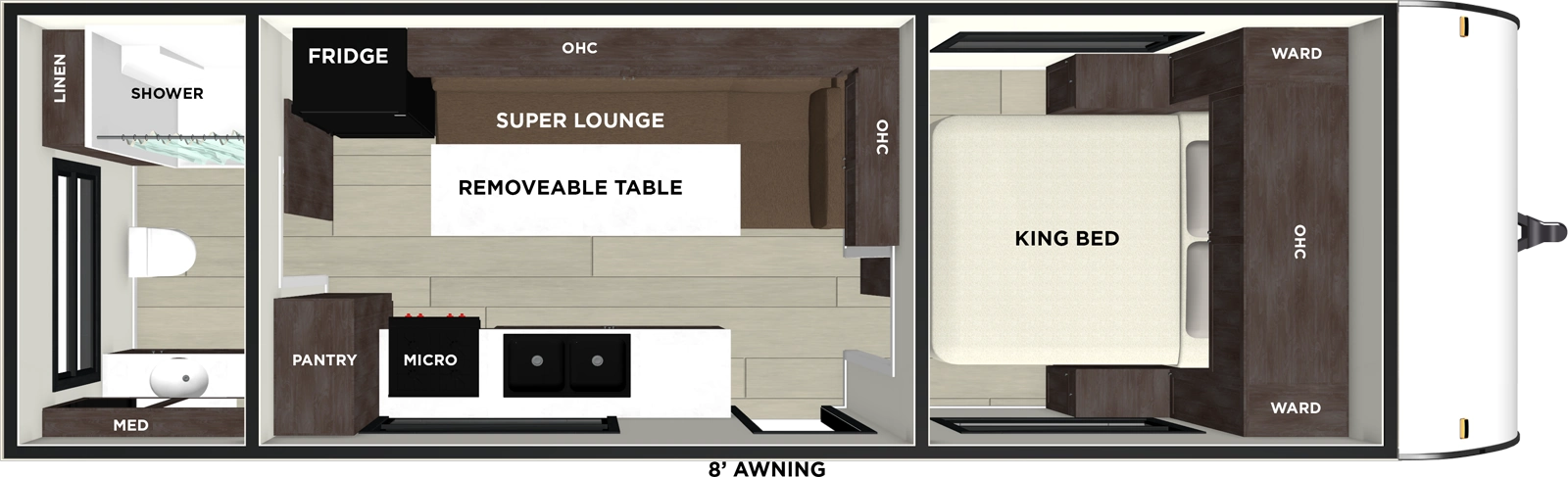 The Salem FSX 233RBLE floorplan has one entry and zero slide outs. Exterior features include: metal exterior and 12' awning. Interiors features include: front bedroom and rear bathroom.